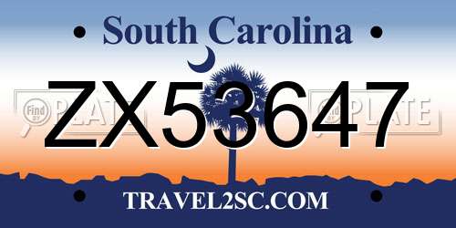 ZX53647 South Carolina License Plate