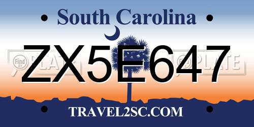 ZX5E647 South Carolina License Plate