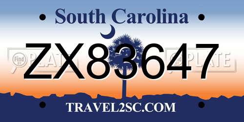 ZX83647 South Carolina License Plate