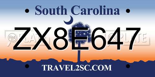 ZX8E647 South Carolina License Plate