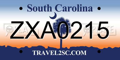 ZXA0215 South Carolina License Plate