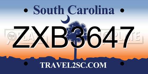 ZXB3647 South Carolina License Plate