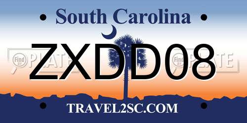 ZXDD08 South Carolina License Plate