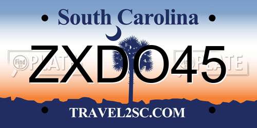 ZXDO45 South Carolina License Plate