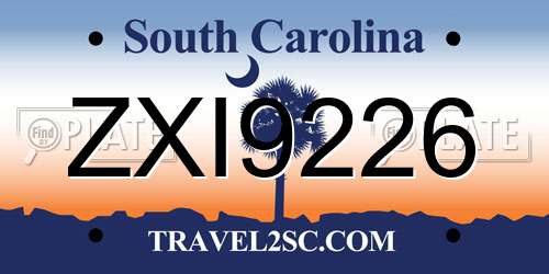 ZXI9226 South Carolina License Plate