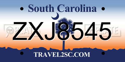ZXJ8545 South Carolina License Plate