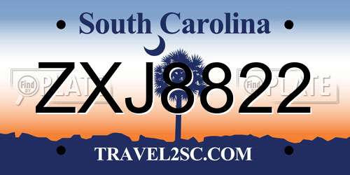 ZXJ8822 South Carolina License Plate