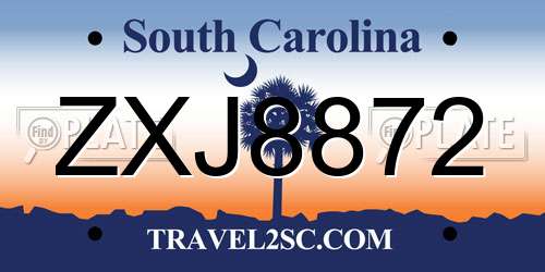 ZXJ8872 South Carolina License Plate