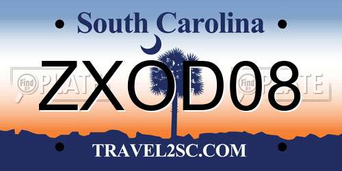 ZXOD08 South Carolina License Plate