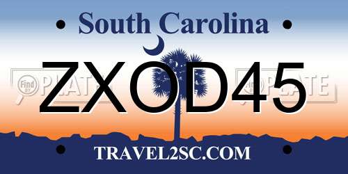 ZXOD45 South Carolina License Plate