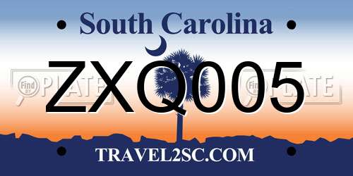 ZXQ005 South Carolina License Plate