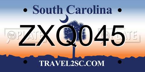 ZXQ045 South Carolina License Plate