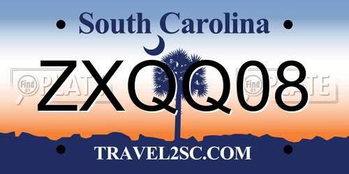 ZXQQ08 South Carolina License Plate