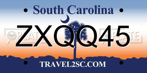 ZXQQ45 South Carolina License Plate