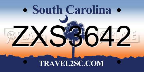 ZXS3642 South Carolina License Plate