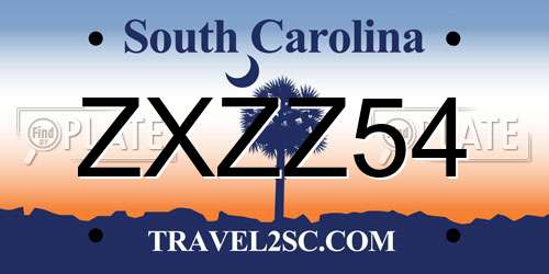 ZXZZ54 South Carolina License Plate