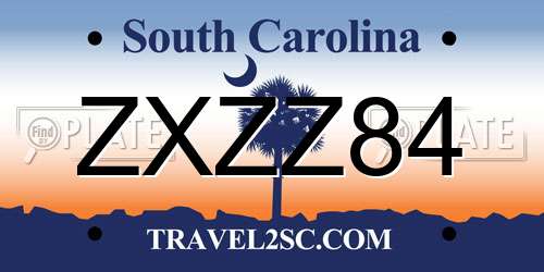 ZXZZ84 South Carolina License Plate