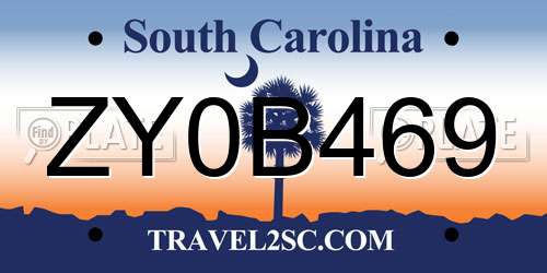 ZY0B469 South Carolina License Plate