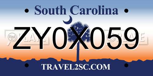 ZY0X059 South Carolina License Plate