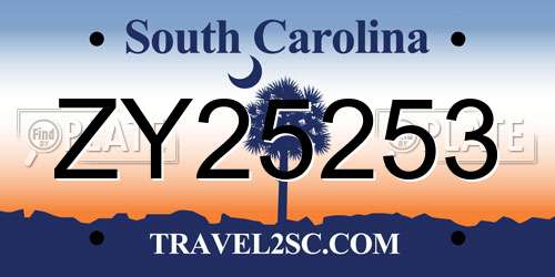ZY25253 South Carolina License Plate