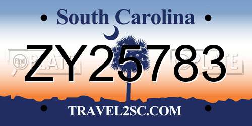 ZY25783 South Carolina License Plate