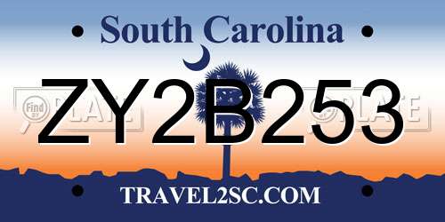 ZY2B253 South Carolina License Plate