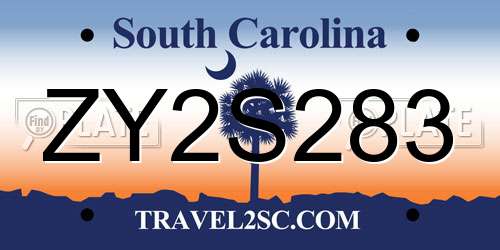 ZY2S283 South Carolina License Plate