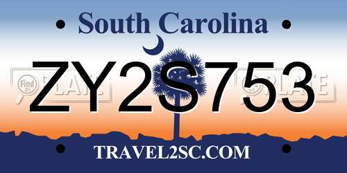 ZY2S753 South Carolina License Plate