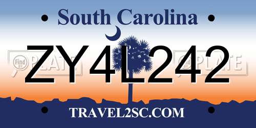 ZY4L242 South Carolina License Plate