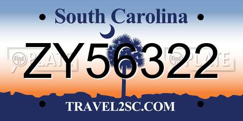 ZY56322 South Carolina License Plate