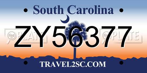 ZY56377 South Carolina License Plate