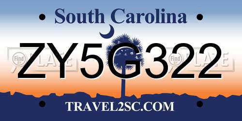 ZY5G322 South Carolina License Plate