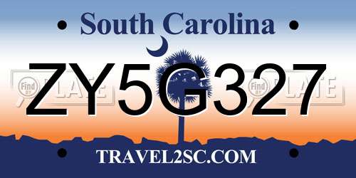 ZY5G327 South Carolina License Plate