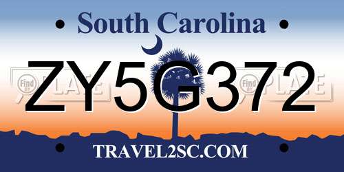 ZY5G372 South Carolina License Plate