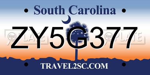 ZY5G377 South Carolina License Plate