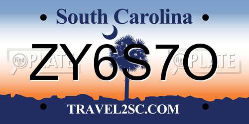 ZY6S7O South Carolina License Plate