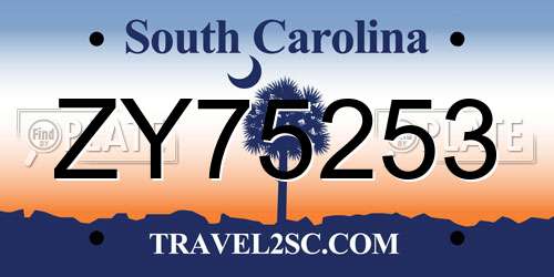 ZY75253 South Carolina License Plate