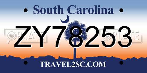 ZY78253 South Carolina License Plate