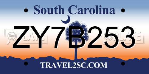 ZY7B253 South Carolina License Plate