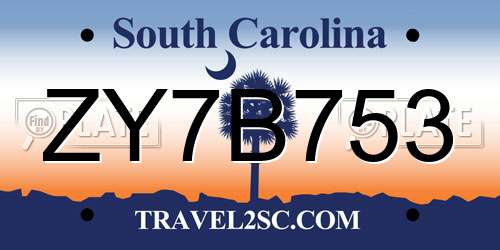 ZY7B753 South Carolina License Plate