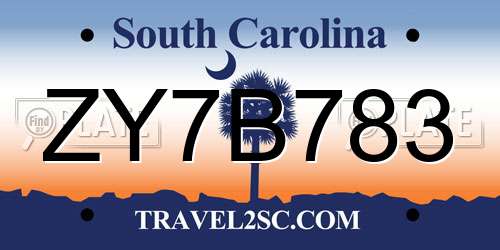 ZY7B783 South Carolina License Plate