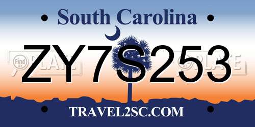 ZY7S253 South Carolina License Plate
