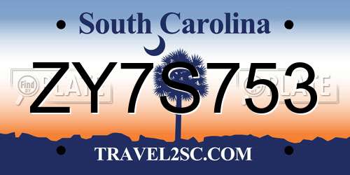 ZY7S753 South Carolina License Plate