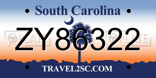 ZY86322 South Carolina License Plate