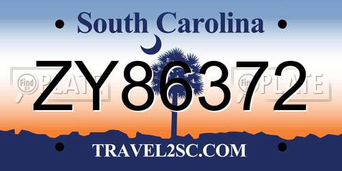 ZY86372 South Carolina License Plate