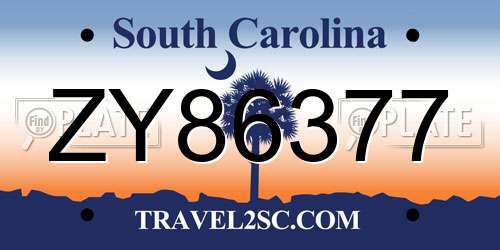 ZY86377 South Carolina License Plate