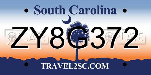 ZY8G372 South Carolina License Plate