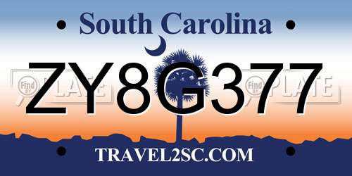 ZY8G377 South Carolina License Plate