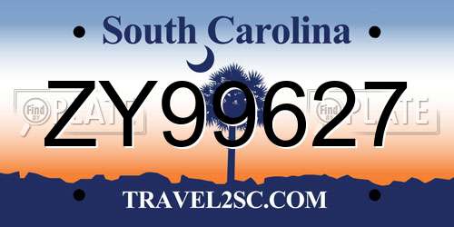 ZY99627 South Carolina License Plate