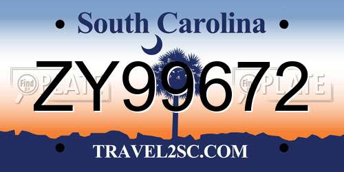 ZY99672 South Carolina License Plate